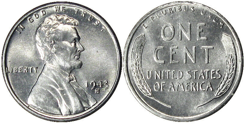 1943-S Lincoln Wheat Cent Penny Front and Back